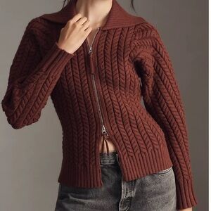 Anthropologie Maeve Hourglass Two Way Zipper Ribbed Sweater